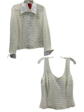 Vintage JS Collections Twin Set Button Up Shirt Sleeveless Top 14P Cream Evening